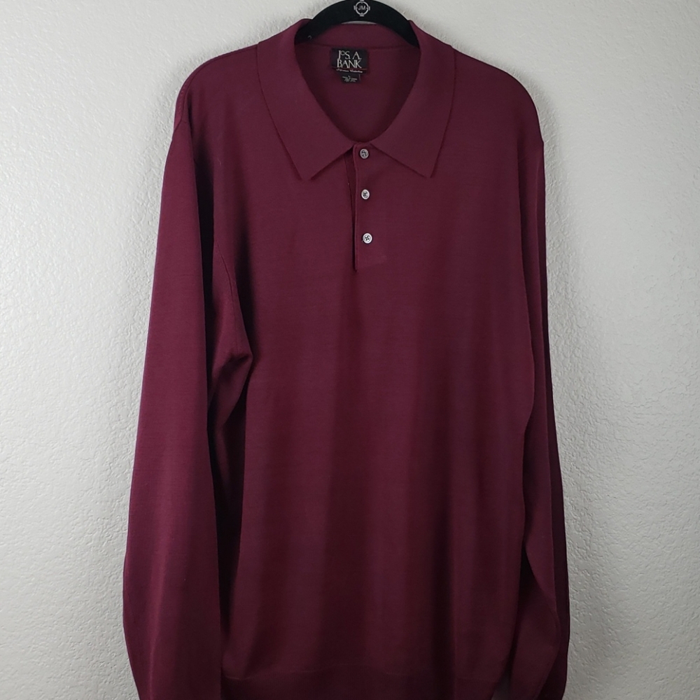 JOS A. Bank | Men's Long Sleeve Silk Polo Sz L